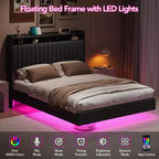 Cadre de lit flottant GustoWave, avec lumières LED et station de charge