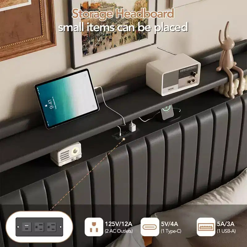 Cadre de lit flottant GustoWave, avec lumières LED et station de charge