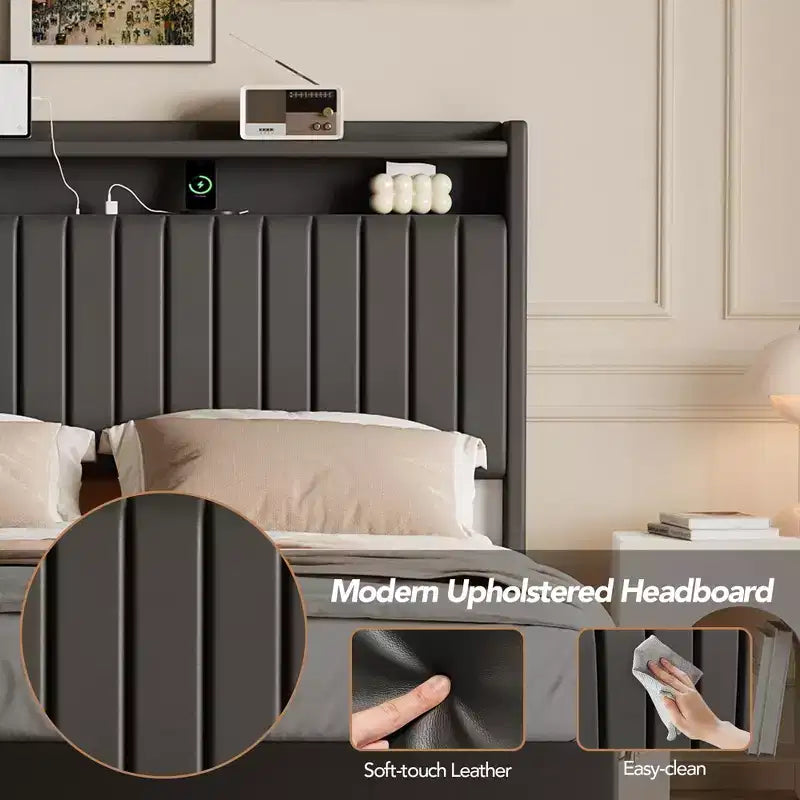 Cadre de lit flottant GustoWave, avec lumières LED et station de charge