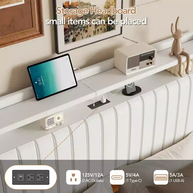 Cadre de lit flottant GustoWave, avec lumières LED et station de charge
