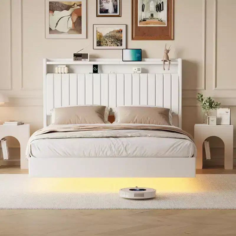 Cadre de lit flottant GustoWave, avec lumières LED et station de charge