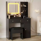 GustoWave Coiffeuse avec Miroir, Coiffeuse Maquillage avec Lumières 3 Couleurs, Coiffeuse Fille avec Station de Recharge, 3 Tiroirs, 3 Étagères de Rangement