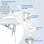 Table pliante en plastique, table pliable portable avec pieds en fer, poignée de transport, table dépliante rectangulaire d'extérieur pour le dîner, le pique-nique, la fête