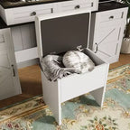 Coiffeuse Whisen Farmhouse avec miroir tactile LED, tabouret de rangement rembourré, plateau en verre, station de charge et grand espace de rangement - Blanc