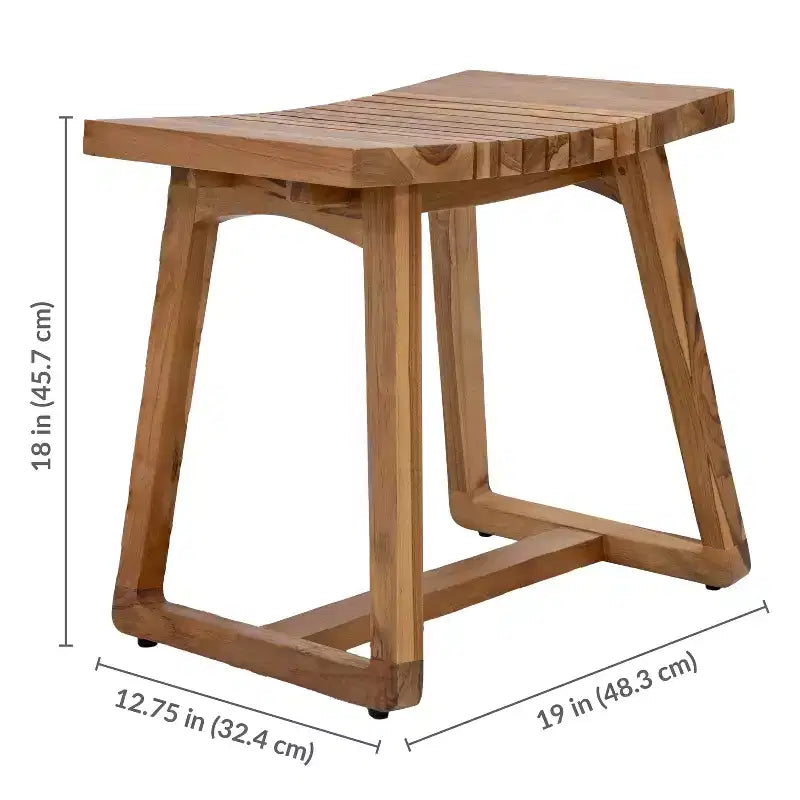 Sunnydaze Banc de douche en bois de teck massif 19 po au design incurvé ergonomique