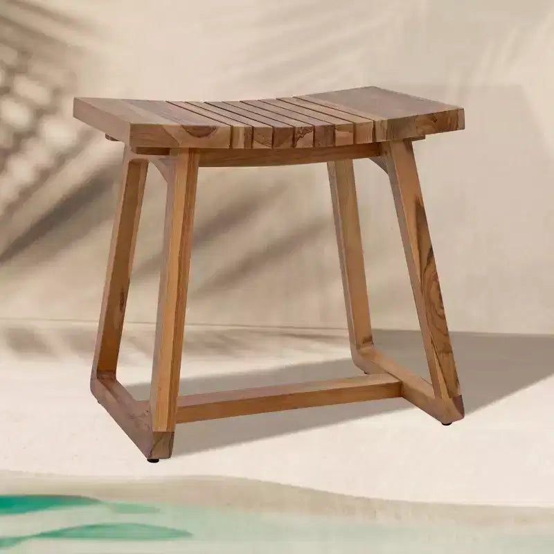 Sunnydaze Banc de douche en bois de teck massif 19 po au design incurvé ergonomique