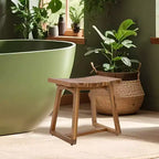 Sunnydaze Banc de douche en bois de teck massif 19 po au design incurvé ergonomique