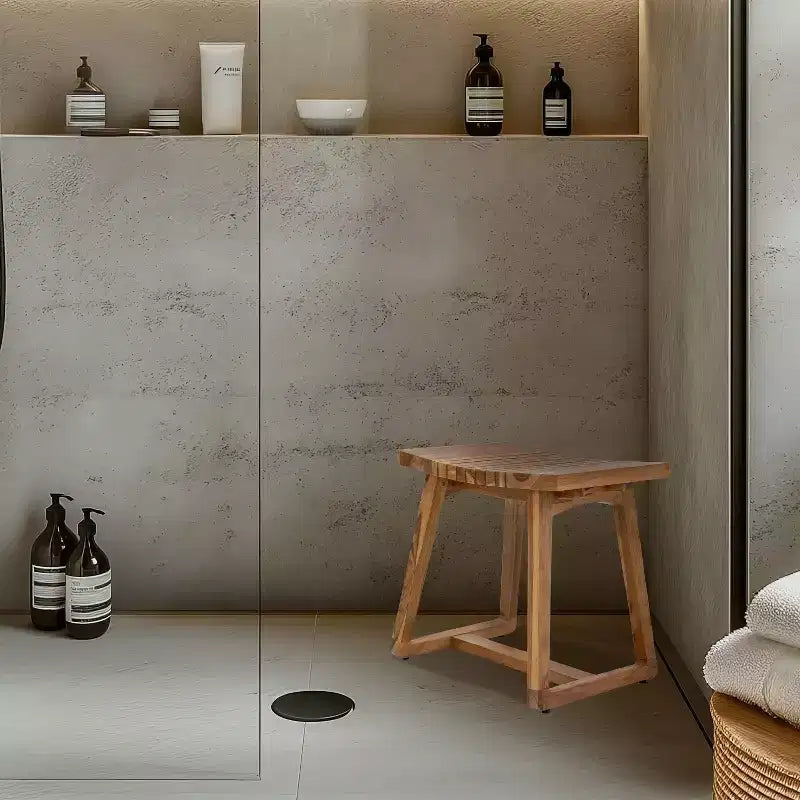 Sunnydaze Banc de douche en bois de teck massif 19 po au design incurvé ergonomique