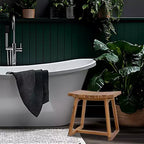 Sunnydaze Banc de douche en bois de teck massif 19 po au design incurvé ergonomique