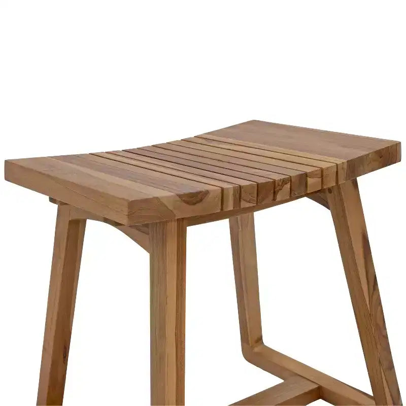 Sunnydaze Banc de douche en bois de teck massif 19 po au design incurvé ergonomique