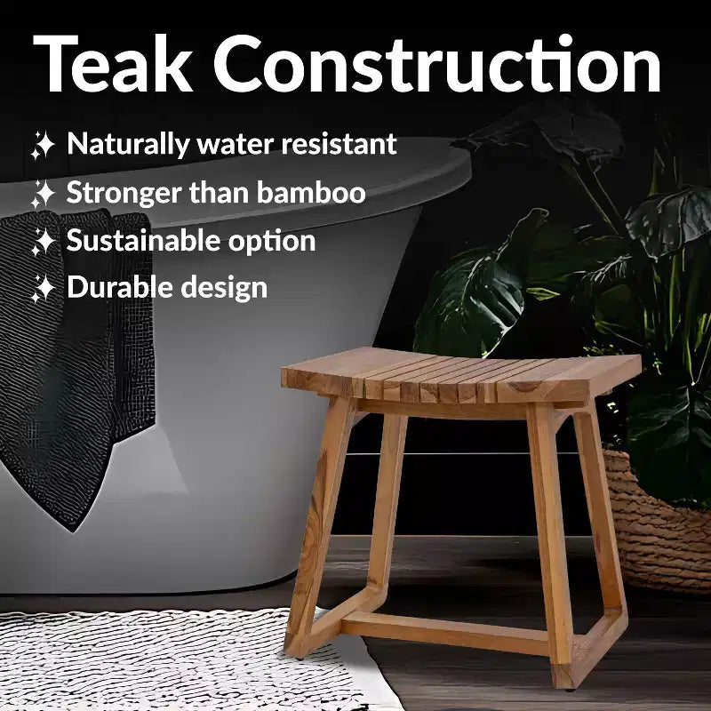 Sunnydaze Banc de douche en bois de teck massif 19 po au design incurvé ergonomique