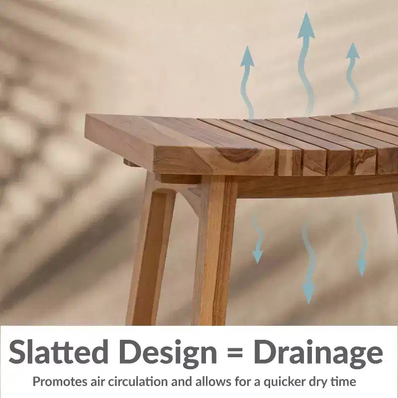 Sunnydaze Banc de douche en bois de teck massif 19 po au design incurvé ergonomique