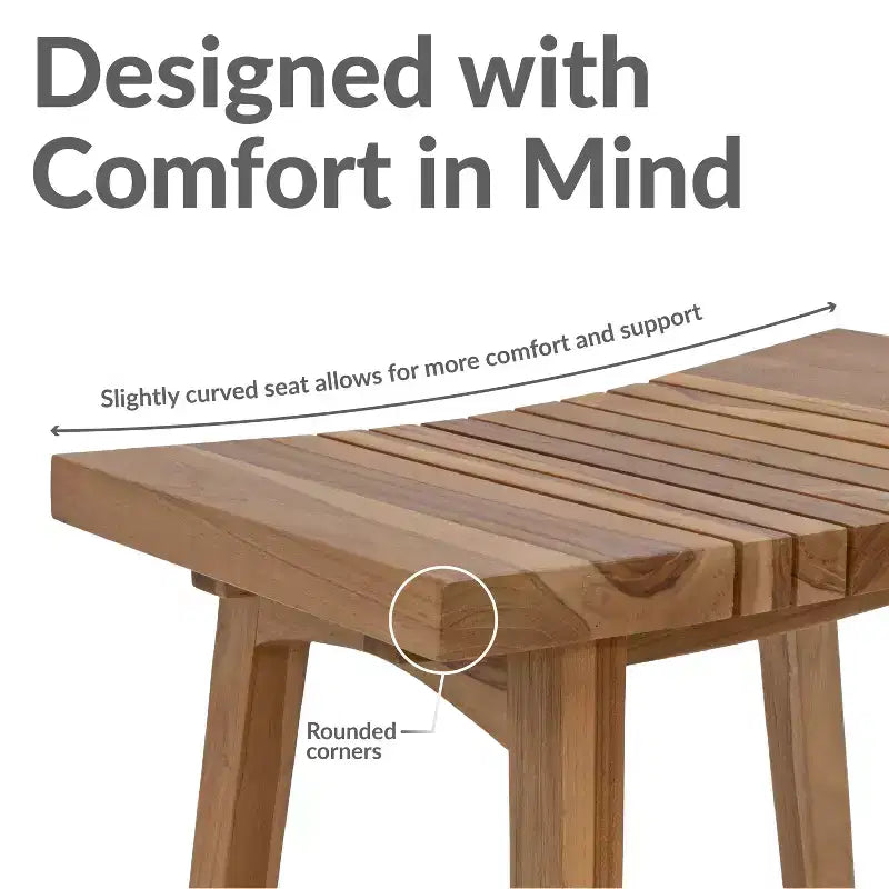 Sunnydaze Banc de douche en bois de teck massif 19 po au design incurvé ergonomique