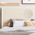 Cadre de lit, cadre de lit plateforme capitonné en velours côtelé avec tête de lit à ailes capitonnée verticale, lattes en bois solides, aucun sommier tapissier requis