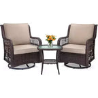 Acekool 3-Piece Swivel Rocking Chair Set - Outdoor Rattan with Side Table