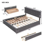 Lit plateforme tapissé avec 2 tiroirs et 1 lit gigogne jumeau XL en tissu de lin Queen Size - Gris foncé