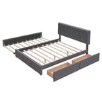 Lit plateforme tapissé avec 2 tiroirs et 1 lit gigogne jumeau XL en tissu de lin Queen Size - Gris foncé