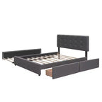 Lit plateforme tapissé avec 2 tiroirs et 1 lit gigogne jumeau XL en tissu de lin Queen Size - Gris foncé