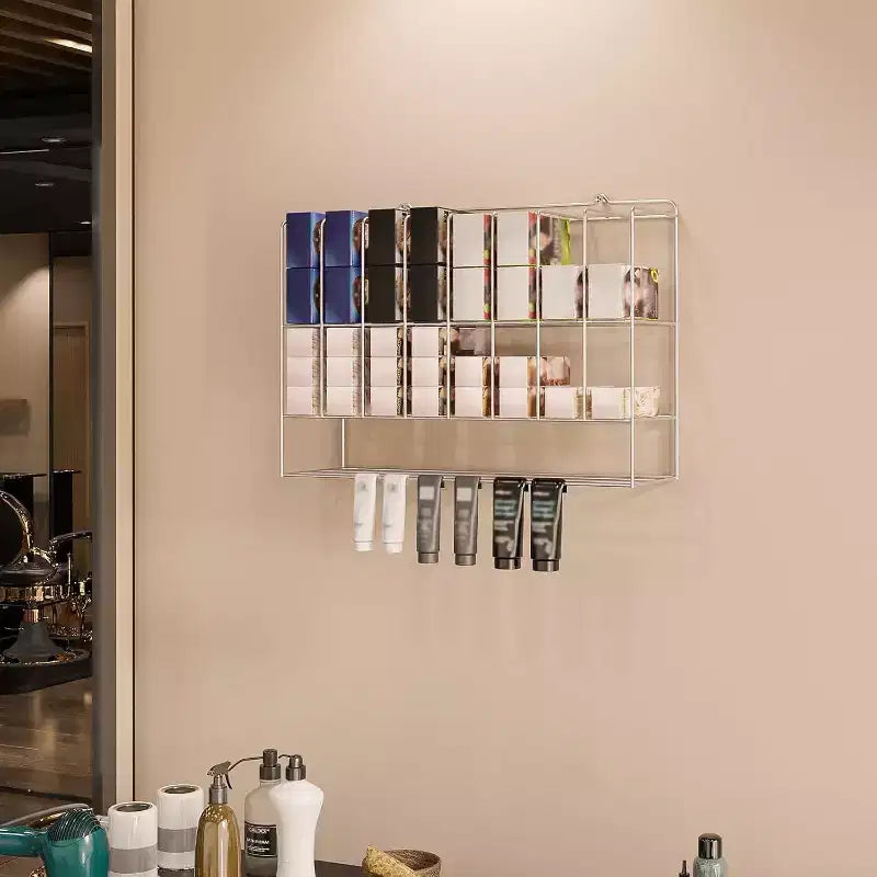 Organisateur de teinture capillaire, présentoir mural en métal à 2 niveaux pour tubes de teinture capillaire, argent