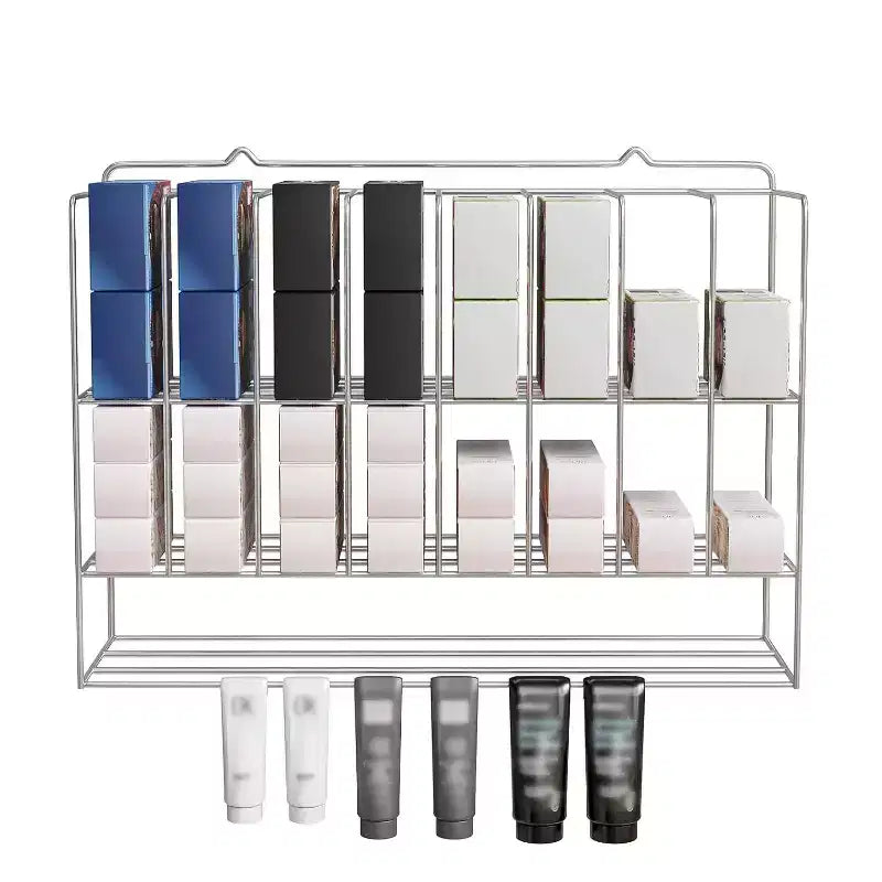 Organisateur de teinture capillaire, présentoir mural en métal à 2 niveaux pour tubes de teinture capillaire, argent