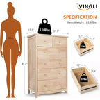 Vingli Commode haute en bois massif naturel brut à 6 tiroirs pour chambre à coucher, commode de ferme en bois d'hévéa à peindre soi-même