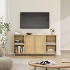 Meuble TV Bohème GustoWave pour téléviseurs jusqu'à 70 pouces, console multimédia avec portes en rotin et étagères ouvertes pour salon, naturel