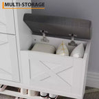 Meuble à chaussures avec 2 tiroirs basculants et banc de rangement, porte-chaussures autoportant en bois de style ferme avec 2 crochets et étagère inférieure pour entrée, salon