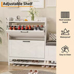 Meuble à chaussures avec 2 tiroirs basculants et banc de rangement, porte-chaussures autoportant en bois de style ferme avec 2 crochets et étagère inférieure pour entrée, salon