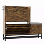 Meuble à chaussures avec 2 tiroirs basculants et banc de rangement, porte-chaussures autoportant en bois de style ferme avec 2 crochets et étagère inférieure pour entrée, salon