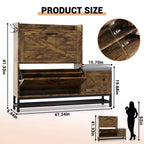 Meuble à chaussures avec 2 tiroirs basculants et banc de rangement, porte-chaussures autoportant en bois de style ferme avec 2 crochets et étagère inférieure pour entrée, salon