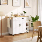 Chariots d'îlot de cuisine sur roues avec plateau en bois, chariot roulant avec tiroir de rangement, armoire à 2 portes, abattant pliable, poste de travail mobile pour la cuisine, le bar, noir