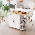 Chariots d'îlot de cuisine sur roues avec plateau en bois, chariot roulant avec tiroir de rangement, armoire à 2 portes, abattant pliable, poste de travail mobile pour la cuisine, le bar, noir