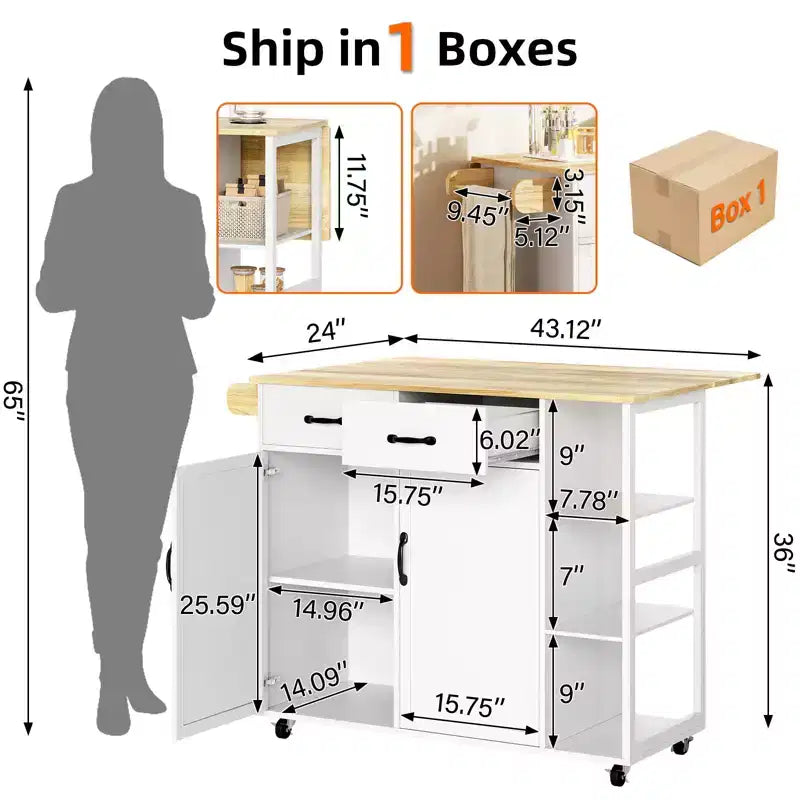 Chariots d'îlot de cuisine sur roues avec plateau en bois, chariot roulant avec tiroir de rangement, armoire à 2 portes, abattant pliable, poste de travail mobile pour la cuisine, le bar, noir
