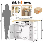 Chariots d'îlot de cuisine sur roues avec plateau en bois, chariot roulant avec tiroir de rangement, armoire à 2 portes, abattant pliable, poste de travail mobile pour la cuisine, le bar, noir
