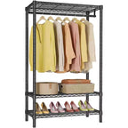 Clothes Rack,Heavy Duty Garment Rack with Shelves with 2 Shelves And 1 Hang Rod,Metal Portable Freestanding Closet Organizer