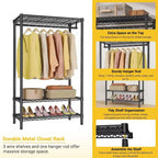Portant à vêtements, Portant à vêtements robuste avec étagères avec 2 étagères et 1 tringle de suspension, Organisateur de placard portable en métal autoportant