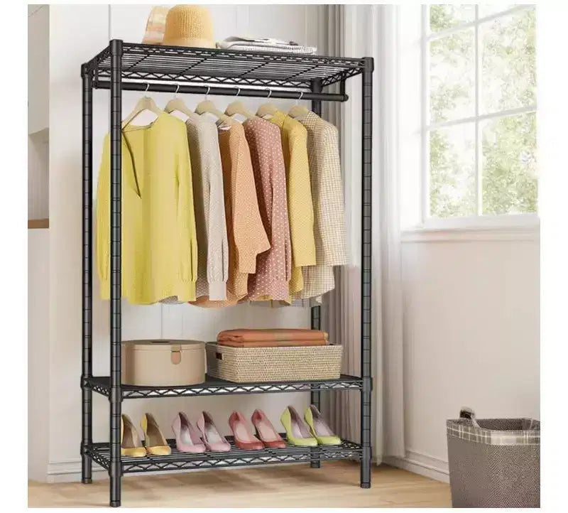 Portant à vêtements, Portant à vêtements robuste avec étagères avec 2 étagères et 1 tringle de suspension, Organisateur de placard portable en métal autoportant
