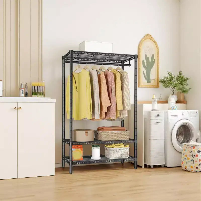 Portant à vêtements, Portant à vêtements robuste avec étagères avec 2 étagères et 1 tringle de suspension, Organisateur de placard portable en métal autoportant