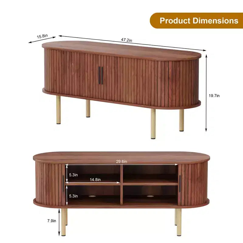 Meuble TV, console TV moderne avec compartiment de rangement et porte coulissante, centre de divertissement de jeu avec armoire pour salon, chambre à coucher