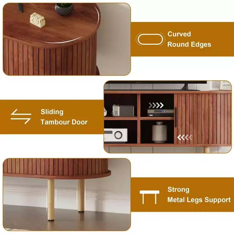 Meuble TV, console TV moderne avec compartiment de rangement et porte coulissante, centre de divertissement de jeu avec armoire pour salon, chambre à coucher