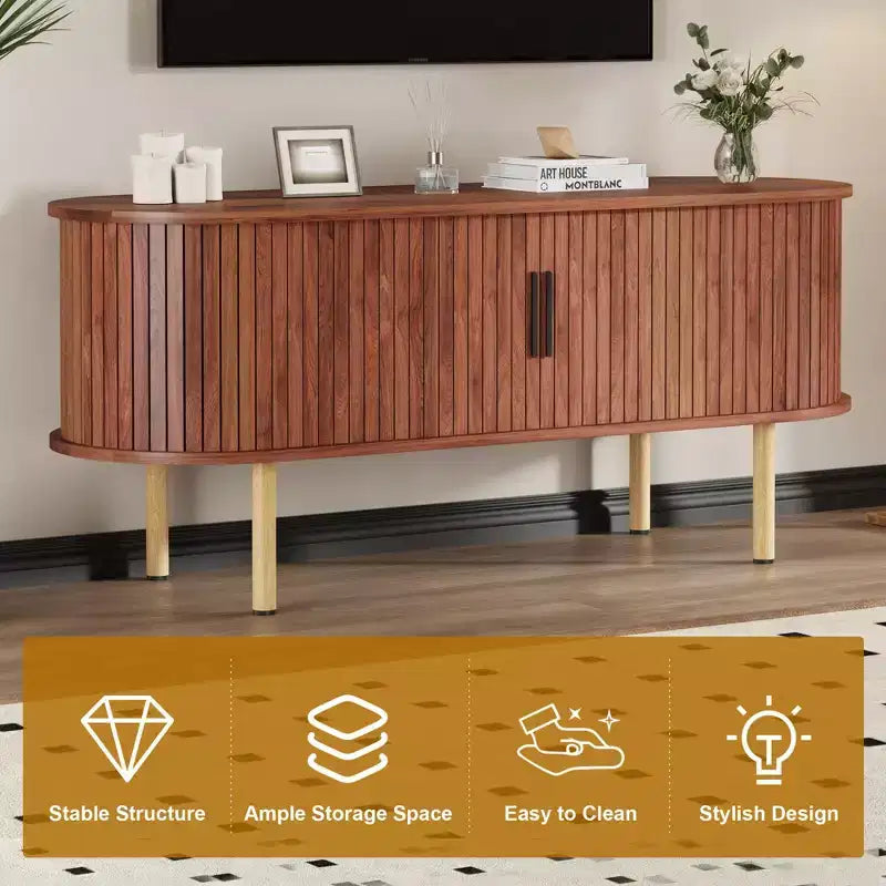 Meuble TV, console TV moderne avec compartiment de rangement et porte coulissante, centre de divertissement de jeu avec armoire pour salon, chambre à coucher