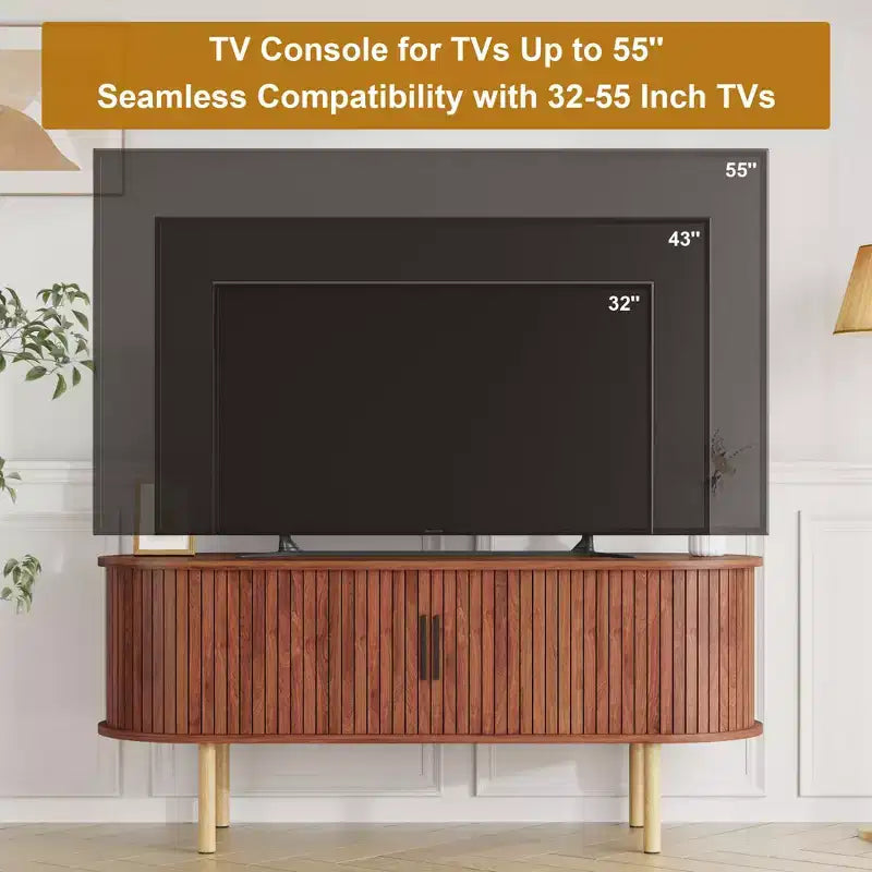 Meuble TV, console TV moderne avec compartiment de rangement et porte coulissante, centre de divertissement de jeu avec armoire pour salon, chambre à coucher