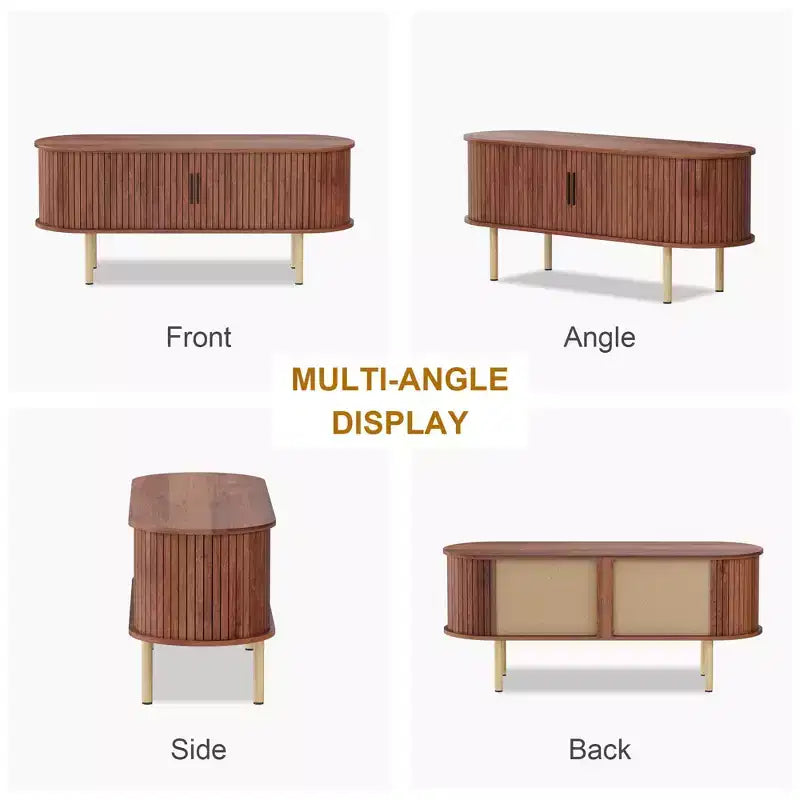 Meuble TV, console TV moderne avec compartiment de rangement et porte coulissante, centre de divertissement de jeu avec armoire pour salon, chambre à coucher