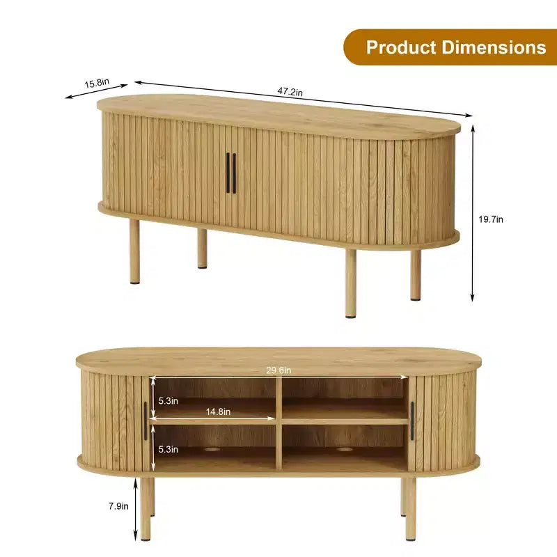 Meuble TV, console TV moderne avec compartiment de rangement et porte coulissante, centre de divertissement de jeu avec armoire pour salon, chambre à coucher