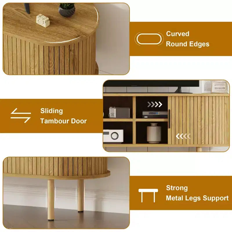 Meuble TV, console TV moderne avec compartiment de rangement et porte coulissante, centre de divertissement de jeu avec armoire pour salon, chambre à coucher