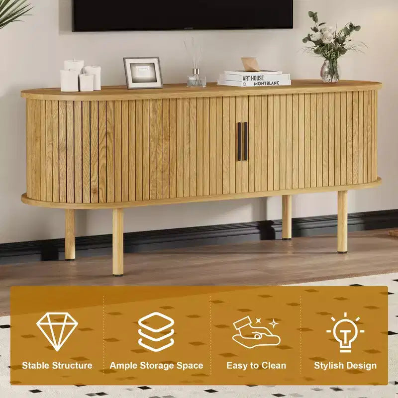 Meuble TV, console TV moderne avec compartiment de rangement et porte coulissante, centre de divertissement de jeu avec armoire pour salon, chambre à coucher
