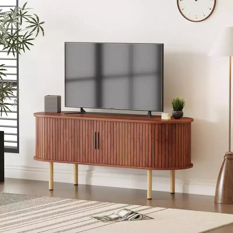 Meuble TV, console TV moderne avec compartiment de rangement et porte coulissante, centre de divertissement de jeu avec armoire pour salon, chambre à coucher