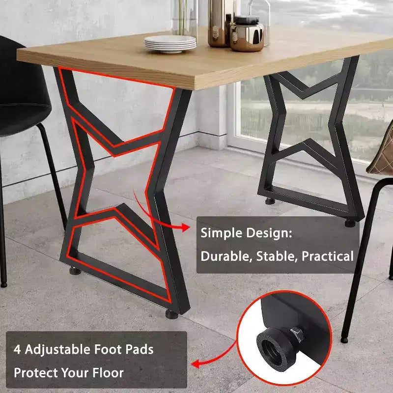 Pieds de table en métal noir, lot de 2, style industriel pour tables à manger, tables basses, support durable et moderne pour la maison et le bureau