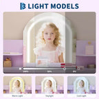 Coiffeuse Enfant avec Miroir Lumineux et Tabouret, Coiffeuse Fille avec Étagère, Tiroir de Rangement