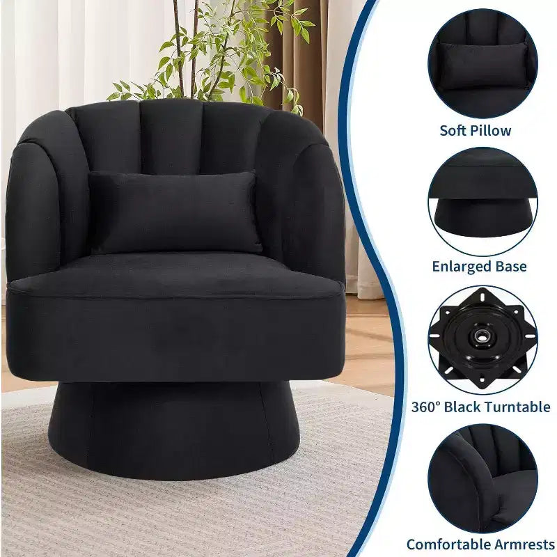 Fauteuil pivotant Acekool 360° – Fauteuil de salon douillet en velours Teddy